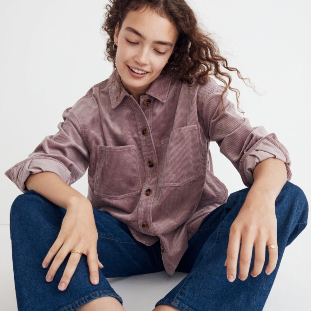 NWT Madewell Corduroy‎ Kentwood Oversized Shirt-Jacket Pale Thistle Size XXS